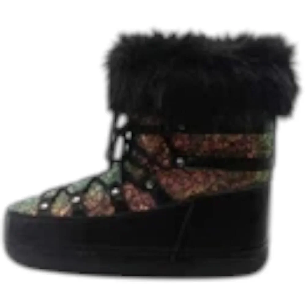 Cape Robbin Women's Polar Black‎ lace up Faux Fur Moon Boots sz 10 NWB